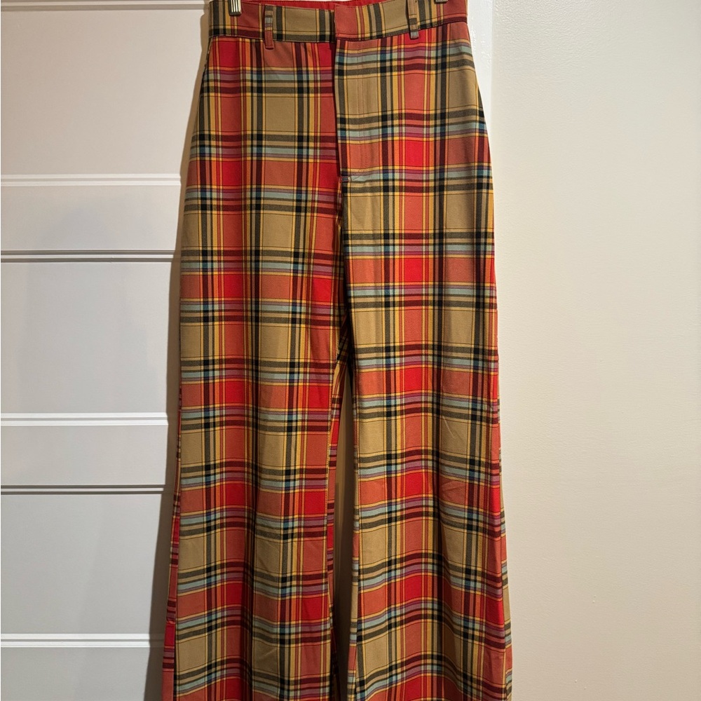 Plaid Flare-Leg Pants